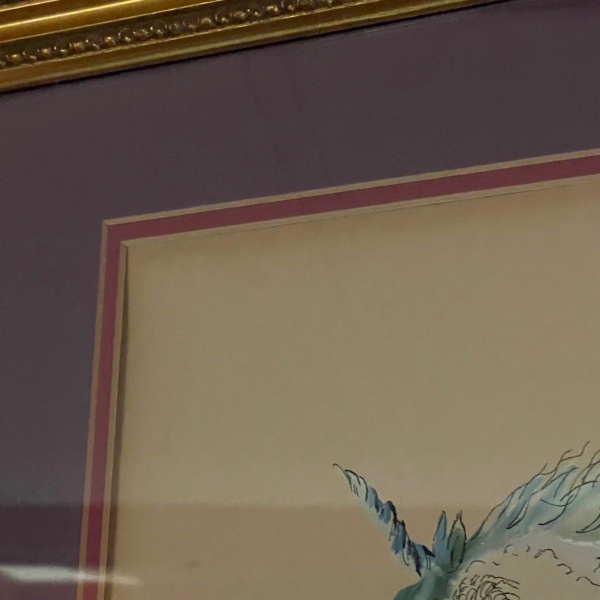 partial image of a painting with a unicorn horn sticking up